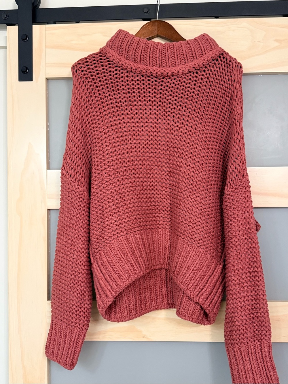 Free People Oversized Chunky Knit Sweater Large Mauve Rose Brick